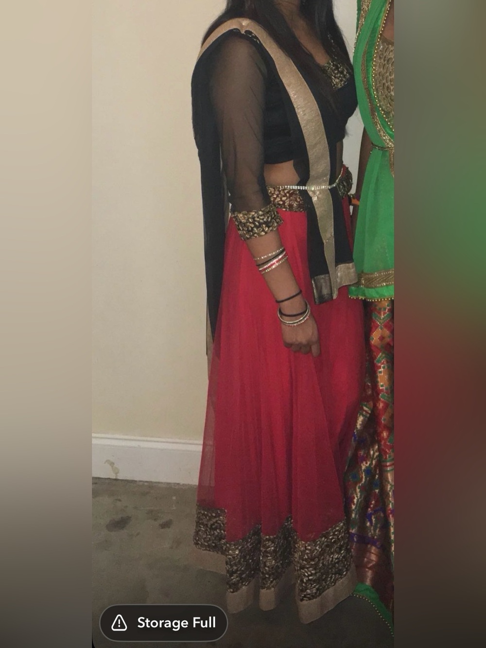 Red Anarkali Skirt with Gold Trim